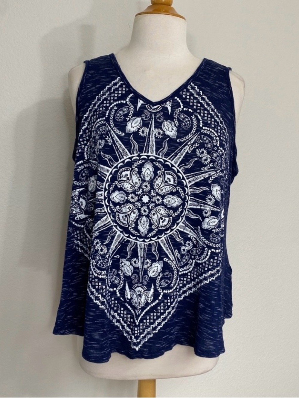 3/$25 Style & Co. Women's Blue Marbled Boho Sleeveless Stretch Tank Top 1X Girly